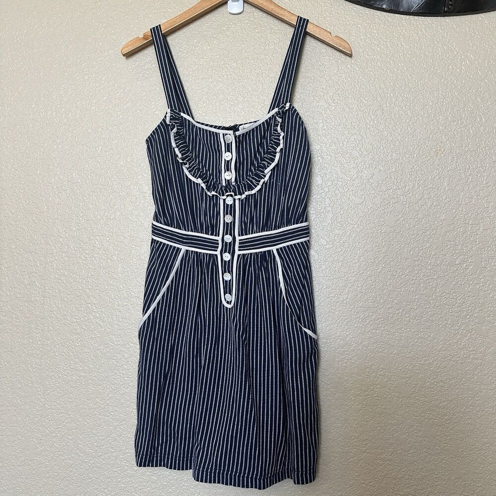 Tikirani Striped Pinafore Dress‎ Extra Small Anthropologie Blue White